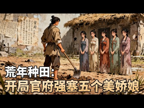 《荒年種田：開局官府強塞五個美嬌娘》穿越成家徒四壁的破落戶，剛分百畝荒地就遇官府並戶，結果塞來五個手不能提的病弱美人，這哪是勞力分明是五張嗷嗷待哺的嘴！#漫畫解說#玄幻#爽文#小說推薦#有聲書
