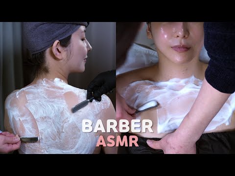 ASMR💈Highly Requested Compilation Women's Only Barber Shop Delicate Chest & Back & Face Shaving
