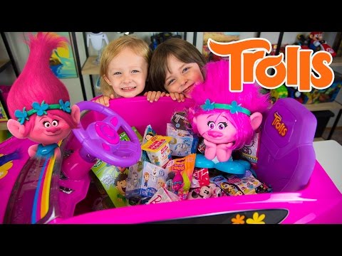HUGE Trolls Movie Surprise Car Toy Surprise Eggs Girl Toys Slime Baff Dreamworks Kinder Playtime