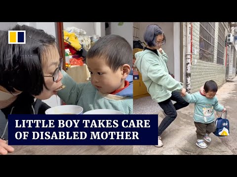 Little boy in China takes care of disabled mother