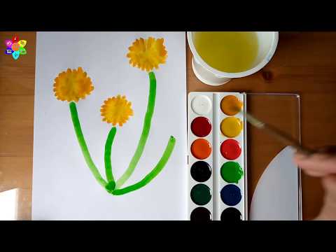 Видеоурок для детей 3 лет. Рисование акварелью "Одуванчик".  Клименко Ольга Александровна