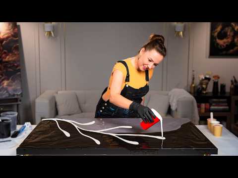 HUGE Canvas + MINIMAL Color Palette 🎨🖤 Stunning Gold and Copper on Black & Gray ~ Acrylic Pouring