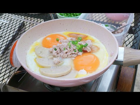 Pan Fried Egg with Toppings | Thai Breakfast