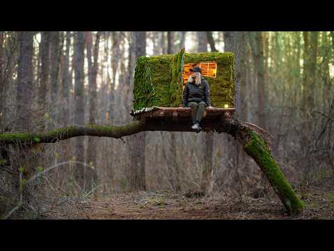 Building a Shelter for Survival on a Fallen Tree. Cozy Survival Hut. Bushcraft