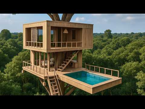 Real Life Building Secret Modern Treehouse Private Pools Next in Jungle In 69Day