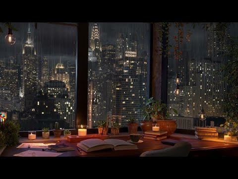 Manhattan Study Room Rain Ambience 🌧️ | Distant Thunder Sounds for Focus & Study Relaxation