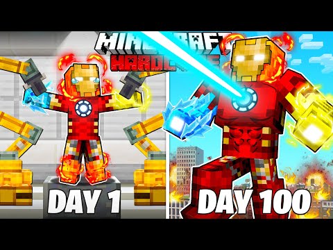 I Survived 100 Days as ELEMENTAL IRON MAN in HARDCORE Minecraft