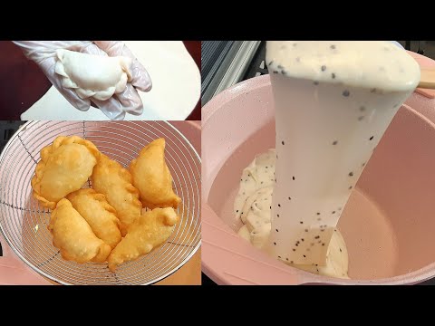 سمبوسك مقررمشة منفوخة بعجينتي يلي مابغيرها !!بدون خميرة وحليب بحشوة الجبنة المطاطية الرااائعة😋