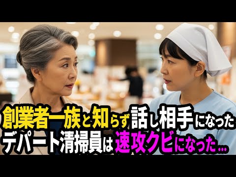 創業者一族だと知らずに話し相手になったデパート清掃員。翌日、クビを言い渡されたその理由に涙が止まらない
