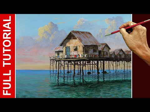 Tutorial : House to Paint Tilt Houses in the Sea in Acrylics? / JMLisondra