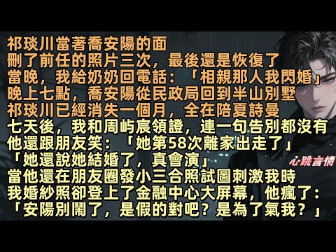 「我永遠不會回來了，傻瓜」祁琰川前任的照片，當著喬安陽的面刪了三次，還是恢復了，所以喬安陽決定和奶奶給她安排的相親對象閃婚，他把她的畫，送給情人，還說只是逢場作戲。五年付出，換來一句『你又不是我老婆』