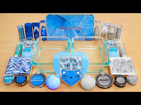 Blue vs Silver - Mixing Makeup Eyeshadow Into Slime ASMR