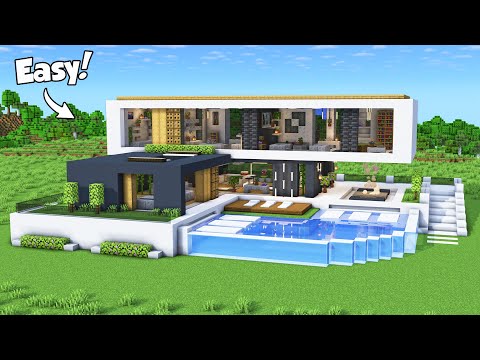 Minecraft: How to Build a Modern House Tutorial (Easy to Follow) #80 - Interior in Description!