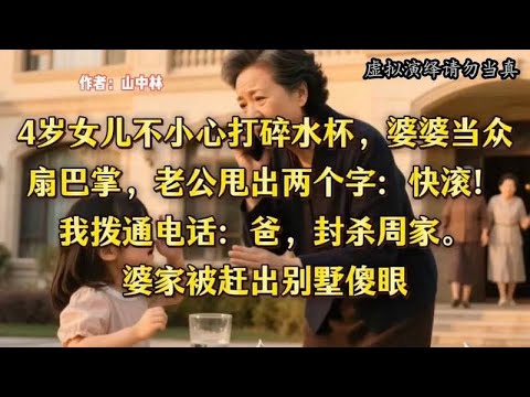 4岁女儿不小心打碎水杯，婆婆当众扇巴掌，老公甩出两个字：走开