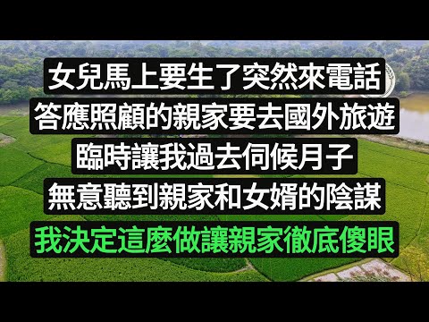 女兒馬上要生了突然來電話，答應照顧的親家要去國外旅遊，臨時讓我過去伺候月子，無意聽到親家和女婿的陰謀，我決定這麼做讓親家徹底傻眼#悠然歲月#情感故事 #生活哲學 #自主養老 #抱團養老 #不肖子孫