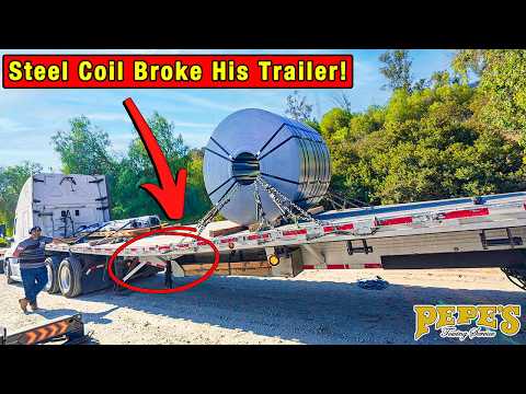 Huge Steel Coil Breaks Trailer in Half