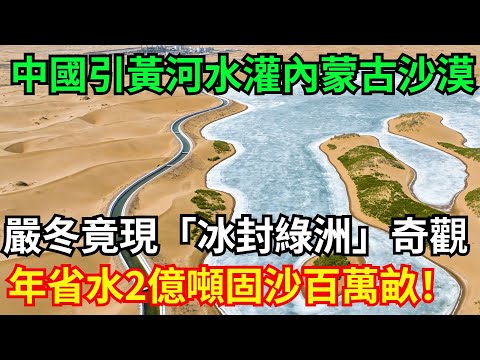 中國引黃河水灌內蒙古沙漠；嚴冬竟現「冰封綠洲」奇觀；年省水2億噸固沙百萬畝！#引黃入沙 #冰封綠洲 #中國 #生態工程 #荒漠重生 #綠進沙退 #中國生態智慧