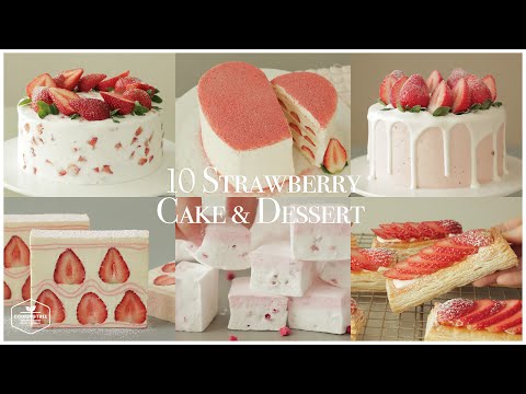 10 Strawberry Cake & Dessert Recipe | Cheesecake, Crepe cake, Pie, Chocolate cake
