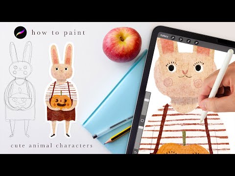 how to draw simple animal characters in Procreate 🍎 Procreate watercolor tutorial for beginners
