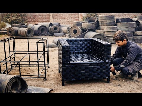 A Kid Creates a Comfortable Chair from Scrap Rubber! Amazing skills 😱🤯