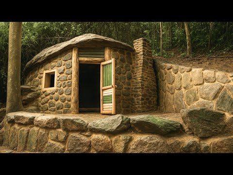 100 Days to Build a Shelter Under a Giant Rock. From Zero to Villa
