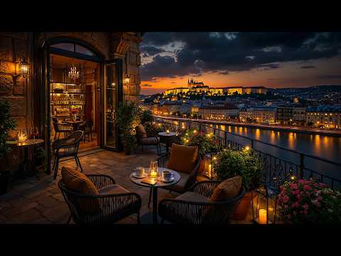 Prague Castle Night Jazz ☕ Romantic Balcony Café Ambience & Jazz Relaxing Music for Focus, Work