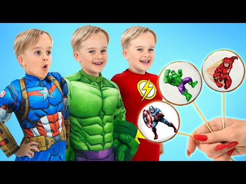 Kids pretend play with superhero cookies - funny videos for kids