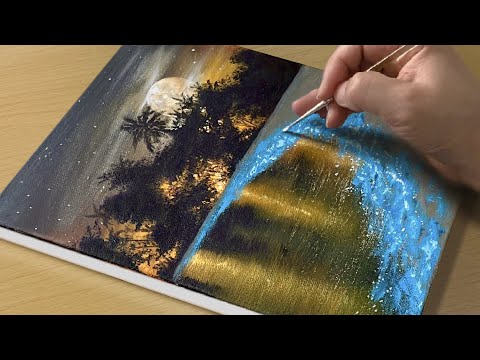 Easy Way to Paint a Moonlight Beach / Acrylic Painting for Beginners