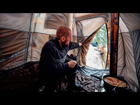 FISHING WITH TIP-UPS. COLD NIGHT. DO NOT BRING A TENT WITH AN ICE DRILL!