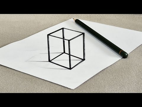 easy simple  3d drawing cube on paper for beginners- how to draw 3d