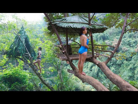 7 Day to Build Shelter on Tree -Great Bushcraft Trip, Log Cabin,....\Video Timelapse