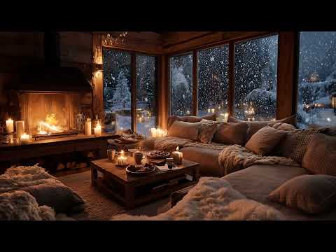 Fireplace & Piano Music | Peaceful Winter Night Ambience for Stress Relief & Deep Sleep
