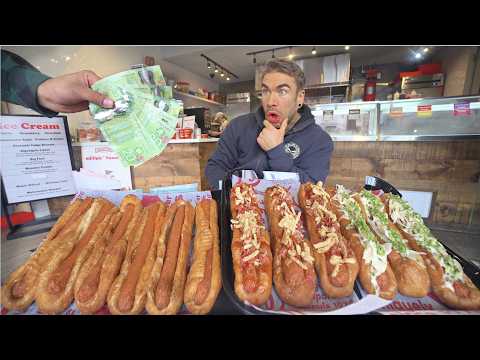 WIN $500 IF YOU CAN EAT THIS HOT DOG EATING CHALLENGE | Joel Hansen