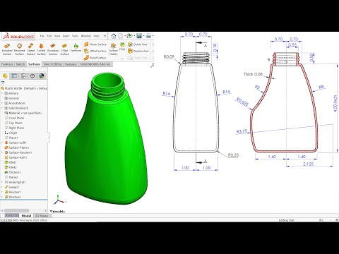 SolidWorks Surface tutorial Bottle