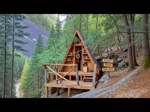 Man Built an A-Shape Bushcraft House Alone in 15 Days
