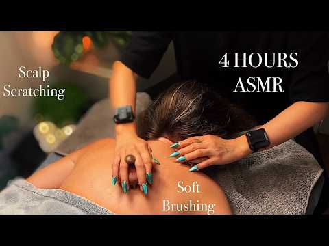 4 Hours ASMR for Sleep (No Talking/Rain Sounds) Soft Brushing, Scalp Scratching, Gentle Massage