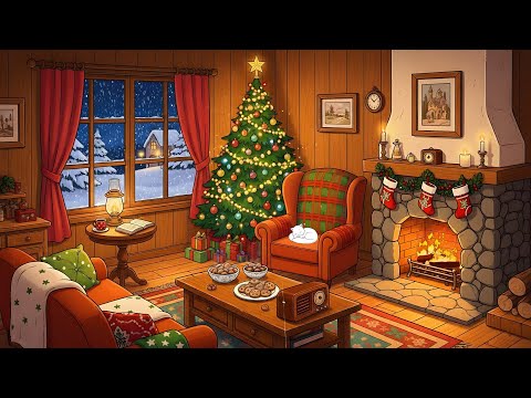 Silent Snowy Christmas Ambience with Crackling Fireplace🔥1930s Oldies Playing in Another Room