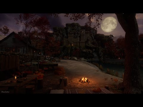 Medieval Autumn Night with Tranquility and Loneliness | Water, Crackling Fire, Crickets, Owls Sounds