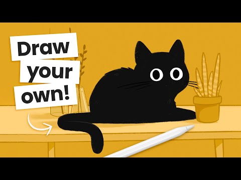 How To Draw A Sneaky Cat (cute & easy) • Digital art tutorial