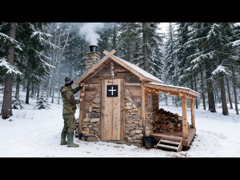 Man Builds a Wooden and Stone Bushcraft House | Start to Finish