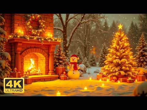 Cozy Winter Wonderland ❄️ | Snowy Christmas Scene with Warm Fireplace & Festive Lights in 4K
