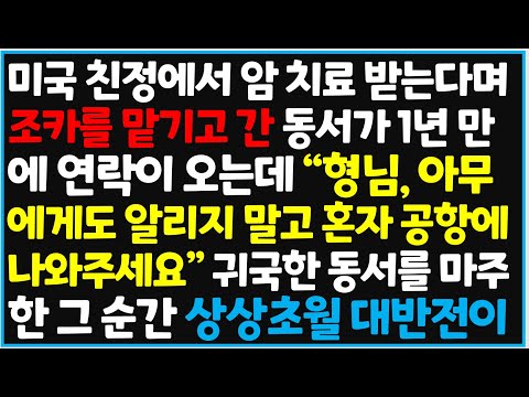 (신청사연) 미국 친정에서 암 치료 받는다며 조카를 맡기고 간 동서가 1년 만에 연락이 오는데 "형님, 아무도 모르게 혼자 공항 [사이다사연][감동사연][라디오 드라마][오디오북]
