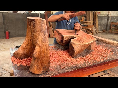 Woodworking From A Tree Stump To A Sturdy Two- Legged Table With A Pair Of Swallows As A Highlight