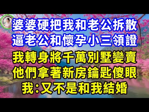 婆婆硬把我和老公拆散， 逼老公和懷孕小三領證， 我轉身將千萬別墅變賣， 他們拿著新房鑰匙傻眼， 我：又不是和我結婚！#感人故事 #人生哲学 #生活經驗 #情感故事 #故事