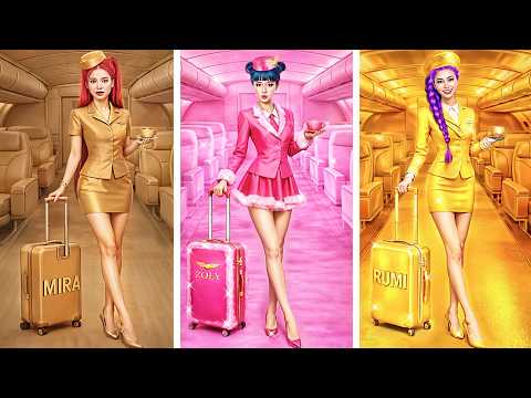 Glow Up als Flugbegleiterinnen! Huntrix in Karton, Gold & Fluffy Fashion | KPop Demon Hunters