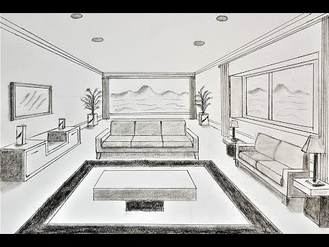 How to draw a living room one point perspective
