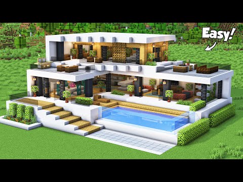 Minecraft: How to Build a Modern House Tutorial (Easy) #69 - Interior in Description!