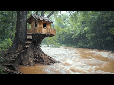 Build A Survival Craft House on Curved Tree by the River After the Flood Season  Survival Bushcraft