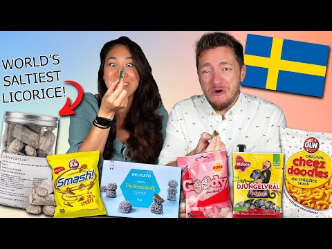 🇸🇪 German & American Try SWEDISH CANDY & SNACKS 🇸🇪 for the FIRST TIME! (Saltiest Licorice!)