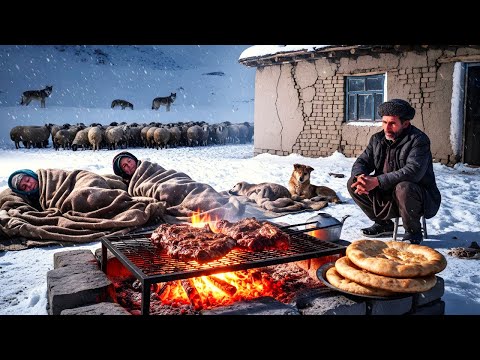 Afghanistan’s Coldest Village | Daily Life of a Shepherd with Fresh Baked Bread & Roasted Meat